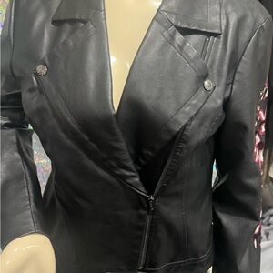 Guess Black Leather Jacket with Floral Accents